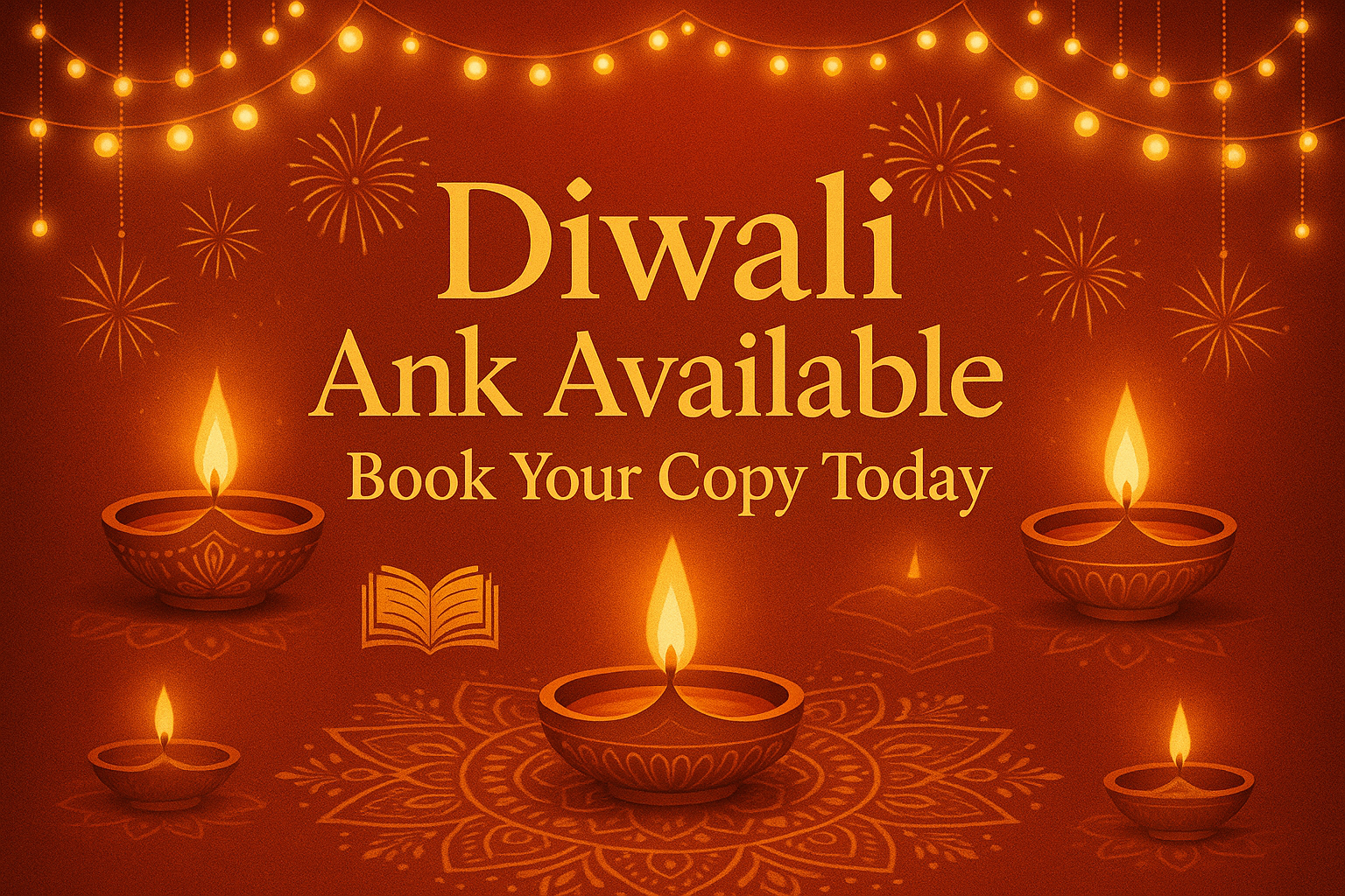 Diwali Ank Available Book Your Copy Today.                                                              The written message should be placed in the center of the created images.”